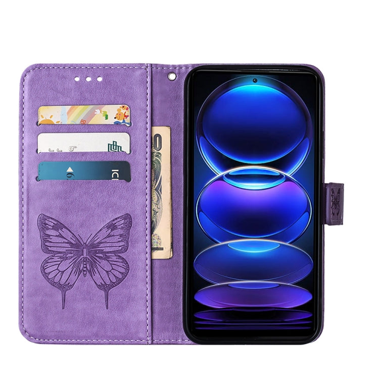 For Xiaomi Redmi Note 12 Pro+ 5G / Note 12 Explorer Embossed Butterfly Leather Phone Case(Light Purple)