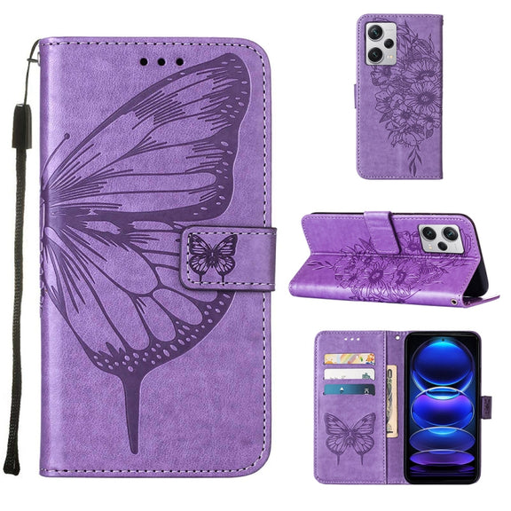 For Xiaomi Redmi Note 12 Pro+ 5G / Note 12 Explorer Embossed Butterfly Leather Phone Case(Light Purple)
