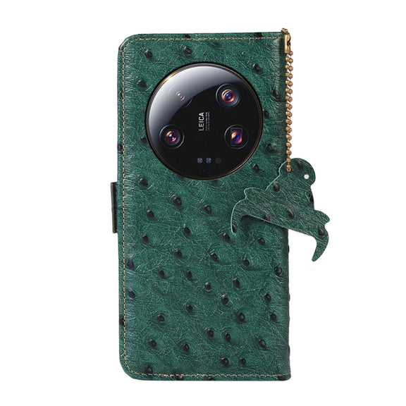 For Xiaomi 13 Ultra Ostrich Pattern Genuine Leather RFID Phone Case(Green)