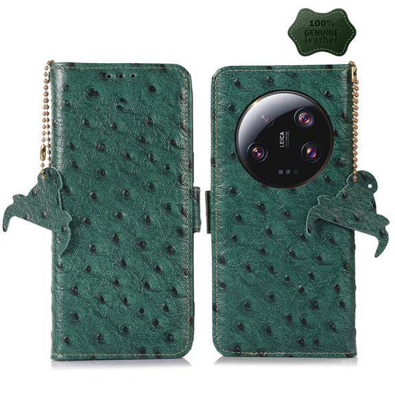 For Xiaomi 13 Ultra Ostrich Pattern Genuine Leather RFID Phone Case(Green)