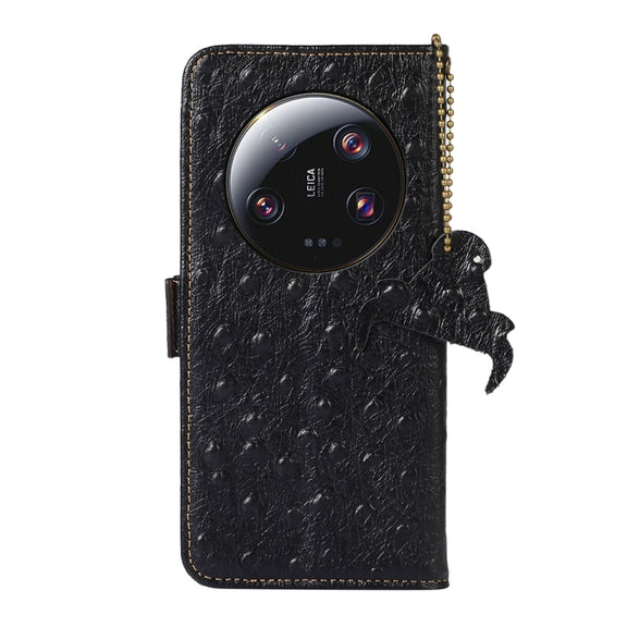 For Xiaomi 13 Ultra Ostrich Pattern Genuine Leather RFID Phone Case(Black)