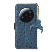 For Xiaomi 13 Ultra Ostrich Pattern Genuine Leather RFID Phone Case(Blue)