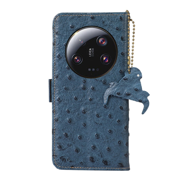 For Xiaomi 13 Ultra Ostrich Pattern Genuine Leather RFID Phone Case(Blue)