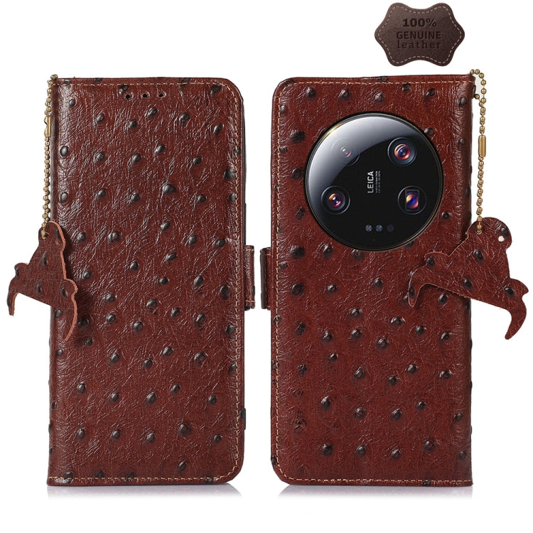 For Xiaomi 13 Ultra Ostrich Pattern Genuine Leather RFID Phone Case(Coffee)