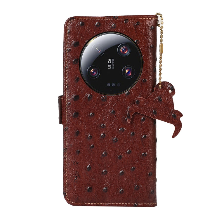 For Xiaomi 13 Ultra Ostrich Pattern Genuine Leather RFID Phone Case(Coffee)