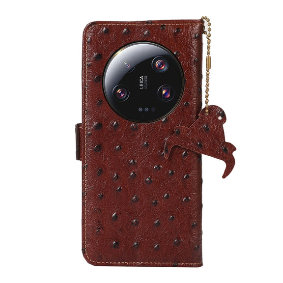 For Xiaomi 13 Ultra Ostrich Pattern Genuine Leather RFID Phone Case(Coffee)