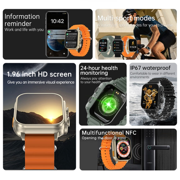 N22 2 in 1 1.96 inch HD Display Sport Bluetooth Call Earphone Smart Watch(Orange)