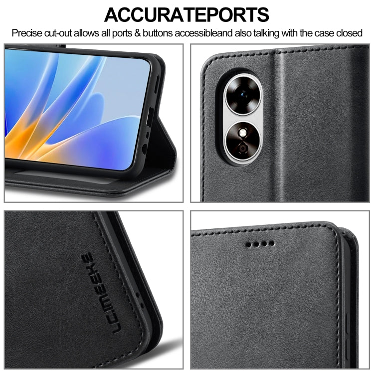 For OPPO A78 5G Global LC.IMEEKE Calf Texture Horizontal Flip Leather Case(Black)