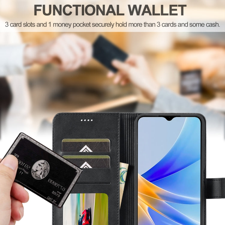 For OPPO A78 5G Global LC.IMEEKE Calf Texture Horizontal Flip Leather Case(Black)