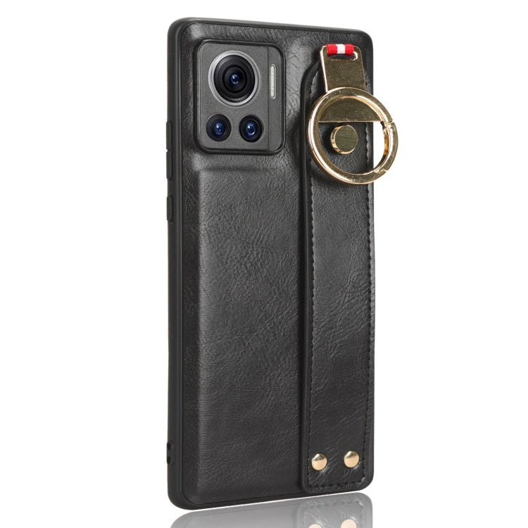 For Motorola Edge 30 Ultra Wristband Leather Back Phone Case(Black)