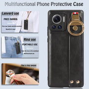 For Motorola Edge 30 Ultra Wristband Leather Back Phone Case(Black)