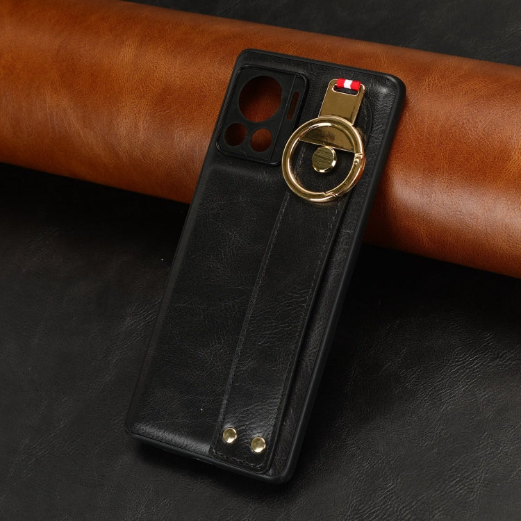 For Motorola Edge 30 Ultra Wristband Leather Back Phone Case(Black)