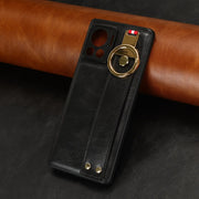 For Motorola Edge 30 Ultra Wristband Leather Back Phone Case(Black)