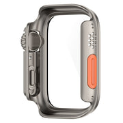 For Apple Watch Series 8 & 7 41mm Tempered Film + PC Integrated Watch Protective Case(Titanium Steel)