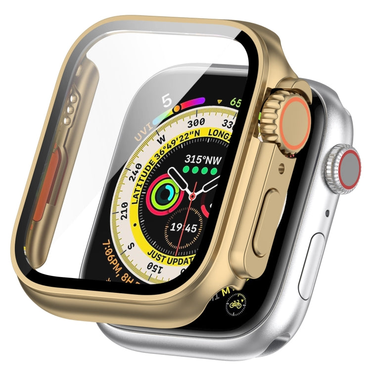 For Apple Watch Series 8 & 7 41mm Tempered Film + PC Integrated Watch Protective Case(Champagne Gold)