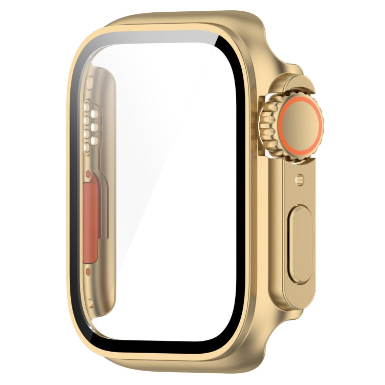 For Apple Watch Series 8 & 7 41mm Tempered Film + PC Integrated Watch Protective Case(Champagne Gold)