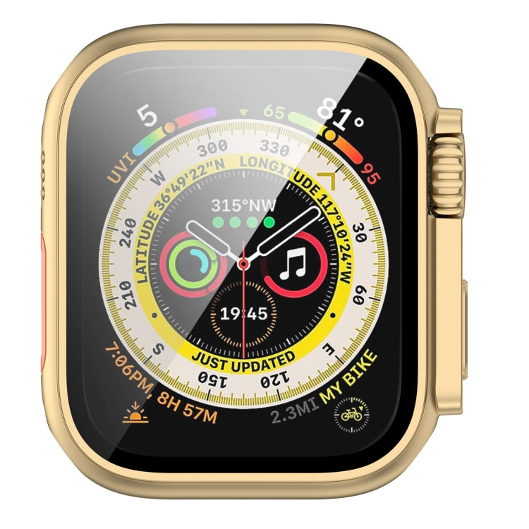 For Apple Watch Series 8 & 7 41mm Tempered Film + PC Integrated Watch Protective Case(Champagne Gold)