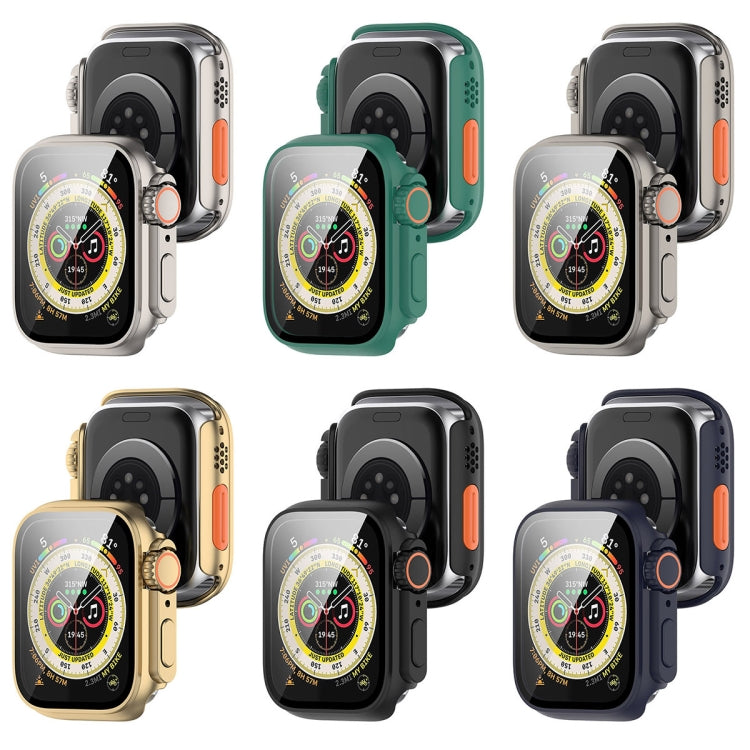 For Apple Watch Series 8 & 7 41mm Tempered Film + PC Integrated Watch Protective Case(Champagne Gold)