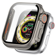 For Apple Watch Series 8 & 7 45mm Tempered Film + PC Integrated Watch Protective Case(Titanium Steel)