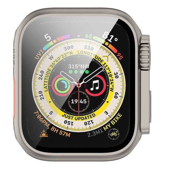For Apple Watch Series 8 & 7 45mm Tempered Film + PC Integrated Watch Protective Case(Titanium Steel)
