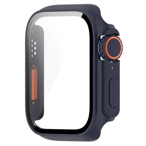 For Apple Watch Series 8 & 7 45mm Tempered Film + PC Integrated Watch Protective Case(Midnight Blue)