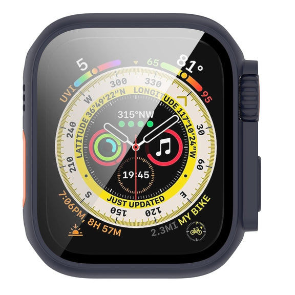 For Apple Watch Series 8 & 7 45mm Tempered Film + PC Integrated Watch Protective Case(Midnight Blue)