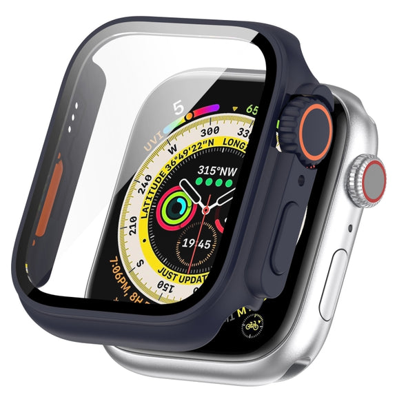 For Apple Watch Series 8 & 7 45mm Tempered Film + PC Integrated Watch Protective Case(Midnight Blue)