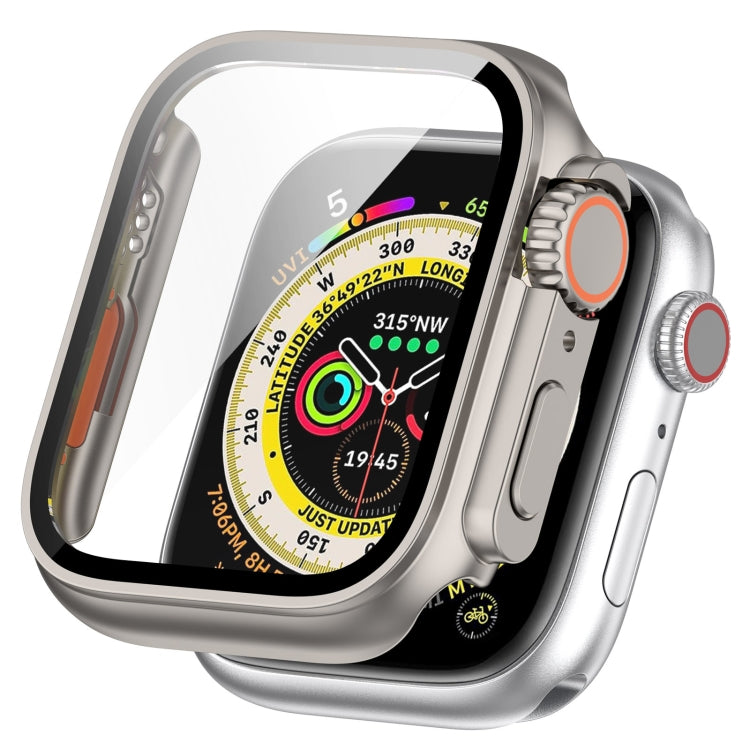 For Apple Watch Series 8 & 7 45mm Tempered Film + PC Integrated Watch Protective Case(Starlight Color)
