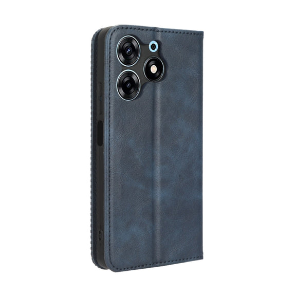 For Tecno Spark 10 Pro / K17 Magnetic Buckle Retro Texture Leather Phone Case(Blue)