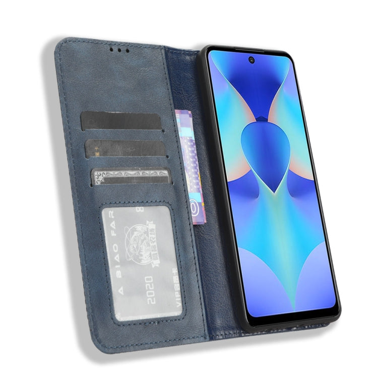 For Tecno Spark 10 Pro / K17 Magnetic Buckle Retro Texture Leather Phone Case(Blue)