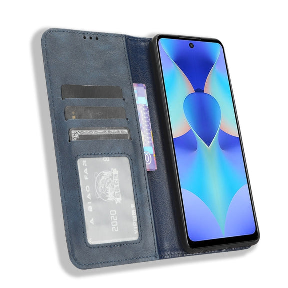 For Tecno Spark 10 Pro / K17 Magnetic Buckle Retro Texture Leather Phone Case(Blue)