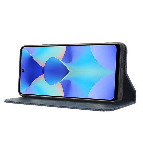 For Tecno Spark 10 Pro / K17 Magnetic Buckle Retro Texture Leather Phone Case(Blue)