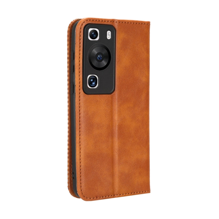 For Huawei P60 / P60 Pro Magnetic Buckle Retro Texture Leather Phone Case(Brown)