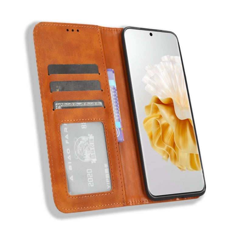 For Huawei P60 / P60 Pro Magnetic Buckle Retro Texture Leather Phone Case(Brown)
