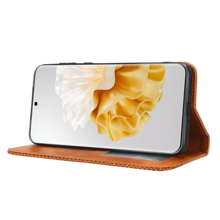 For Huawei P60 / P60 Pro Magnetic Buckle Retro Texture Leather Phone Case(Brown)