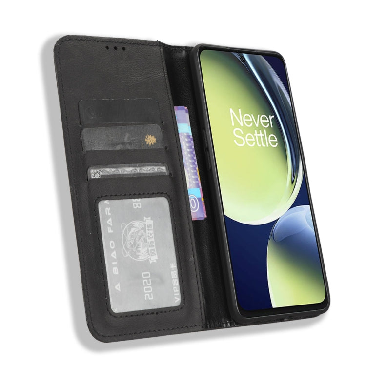 For OnePlus Nord CE 3 Lite Magnetic Buckle Retro Texture Leather Phone Case(Black)