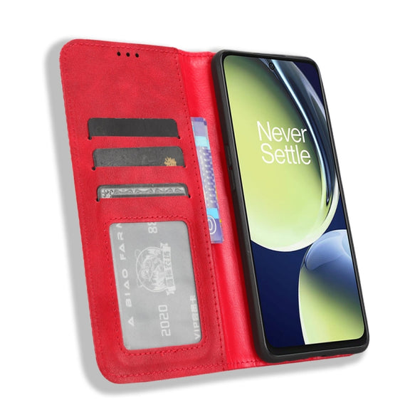 For OnePlus Nord CE 3 Lite Magnetic Buckle Retro Texture Leather Phone Case(Red)