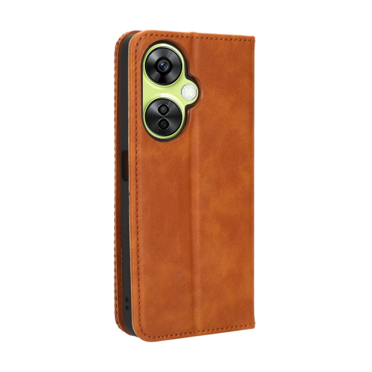 For OnePlus Nord CE 3 Lite Magnetic Buckle Retro Texture Leather Phone Case(Brown)