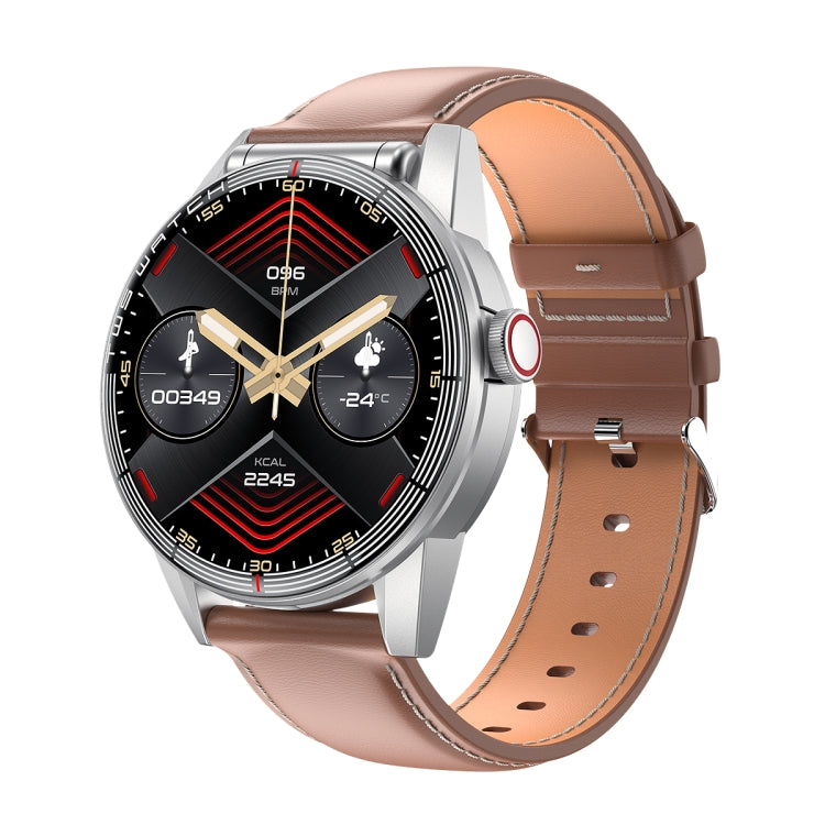 R6 1.32 inch Round Screen 2 in 1 Bluetooth Earphone Smart Watch, Support Bluetooth Call / Wellness Tracking(Brown Leather Strap)