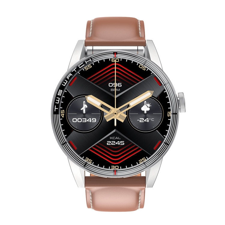 R6 1.32 inch Round Screen 2 in 1 Bluetooth Earphone Smart Watch, Support Bluetooth Call / Wellness Tracking(Brown Leather Strap)