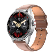R6 1.32 inch Round Screen 2 in 1 Bluetooth Earphone Smart Watch, Support Bluetooth Call / Wellness Tracking(Brown Leather Strap)