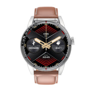 R6 1.32 inch Round Screen 2 in 1 Bluetooth Earphone Smart Watch, Support Bluetooth Call / Wellness Tracking(Brown Leather Strap)