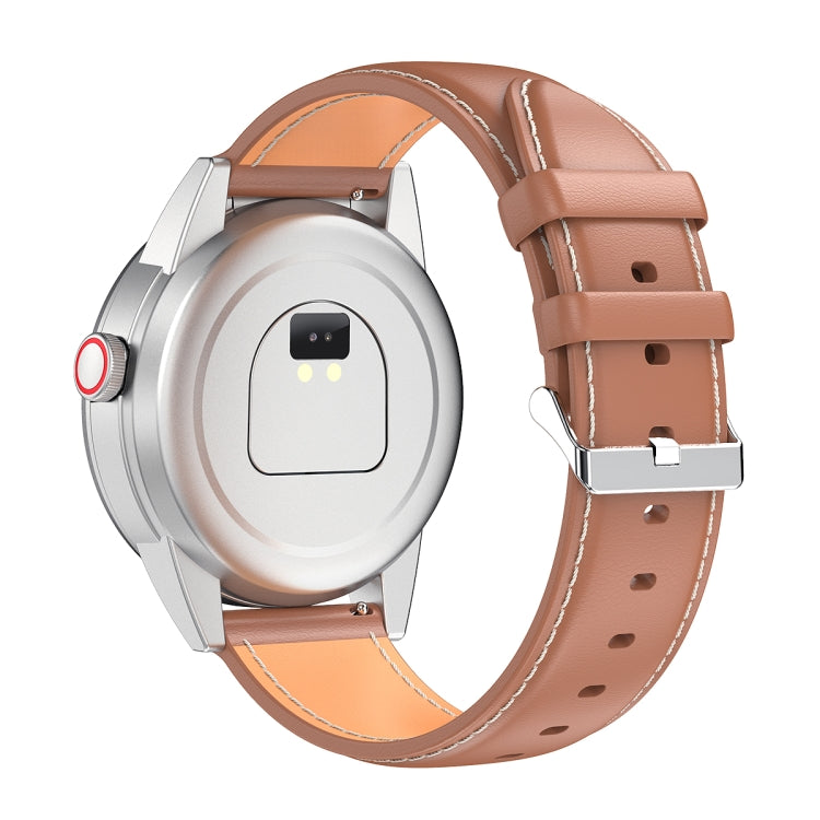 R6 1.32 inch Round Screen 2 in 1 Bluetooth Earphone Smart Watch, Support Bluetooth Call / Wellness Tracking(Brown Leather Strap)