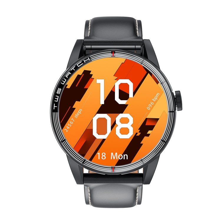 R6 1.32 inch Round Screen 2 in 1 Bluetooth Earphone Smart Watch, Support Bluetooth Call / Wellness Tracking(Black Leather Strap)
