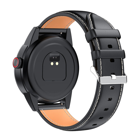 R6 1.32 inch Round Screen 2 in 1 Bluetooth Earphone Smart Watch, Support Bluetooth Call / Wellness Tracking(Black Leather Strap)