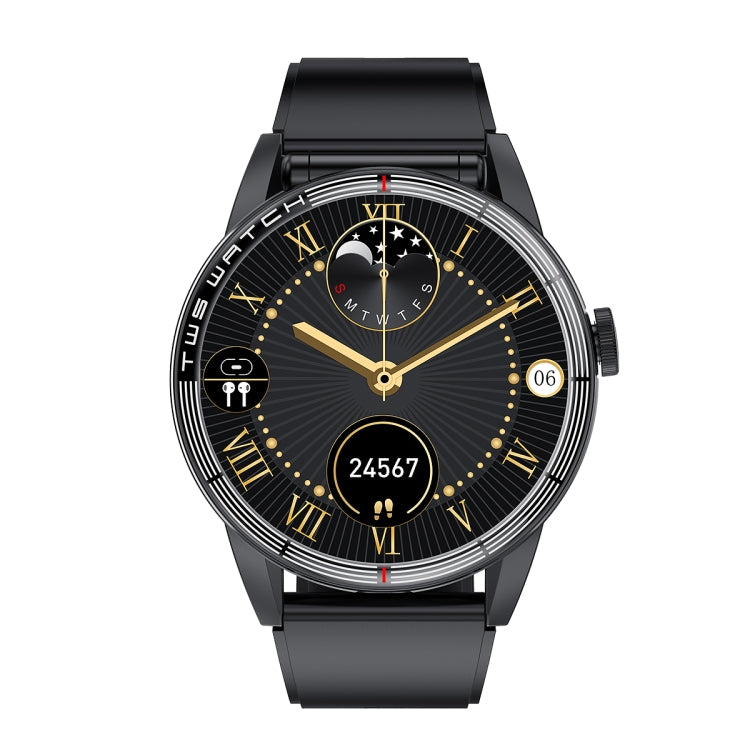 R6 1.32 inch Round Screen 2 in 1 Bluetooth Earphone Smart Watch, Support Bluetooth Call / Wellness Tracking(Black Silicone Strap)