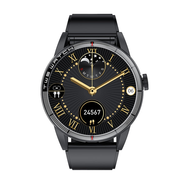 R6 1.32 inch Round Screen 2 in 1 Bluetooth Earphone Smart Watch, Support Bluetooth Call / Wellness Tracking(Black Silicone Strap)