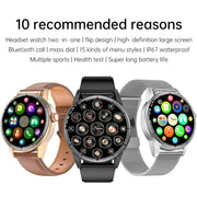 R6 1.32 inch Round Screen 2 in 1 Bluetooth Earphone Smart Watch, Support Bluetooth Call / Wellness Tracking(Brown Leather Strap)