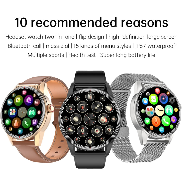 R6 1.32 inch Round Screen 2 in 1 Bluetooth Earphone Smart Watch, Support Bluetooth Call / Wellness Tracking(Brown Leather Strap)