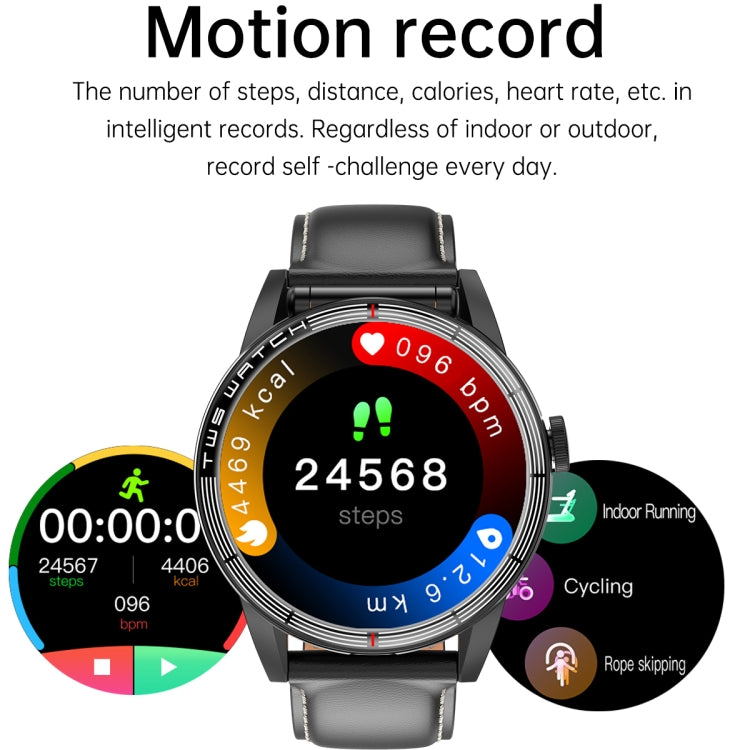 R6 1.32 inch Round Screen 2 in 1 Bluetooth Earphone Smart Watch, Support Bluetooth Call / Wellness Tracking(Black Leather Strap)